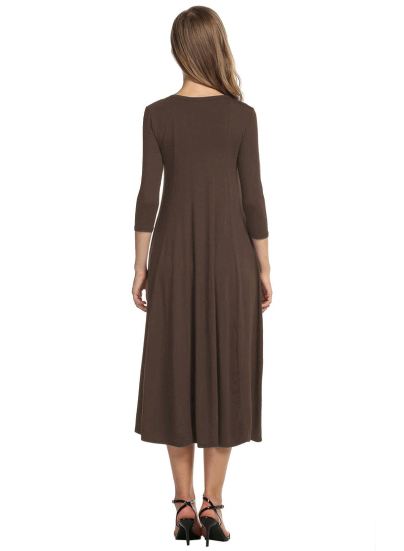 NIBEMINENT Women's 3/4 Sleeve A-line and Flare Midi Long Dress - Image 2