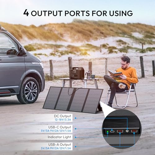 SinKeu Portable Solar Panel, 60W Foldable Solar Panel Charger for Portable Generator Power Station, Comes with Adjustable Kickstands, DC 18V Output, USB 3.0 and Type-C Ports for Camping Traveling Van RV Trip - Image 3