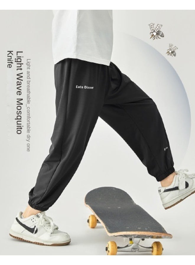 Light Wave Mosquito Repellent】children's 2025 Summer Lightweight Breathable Anti-mosquito Pants With Elastic Ankles, Quick-dry Sports Pants For Boys - Image 1
