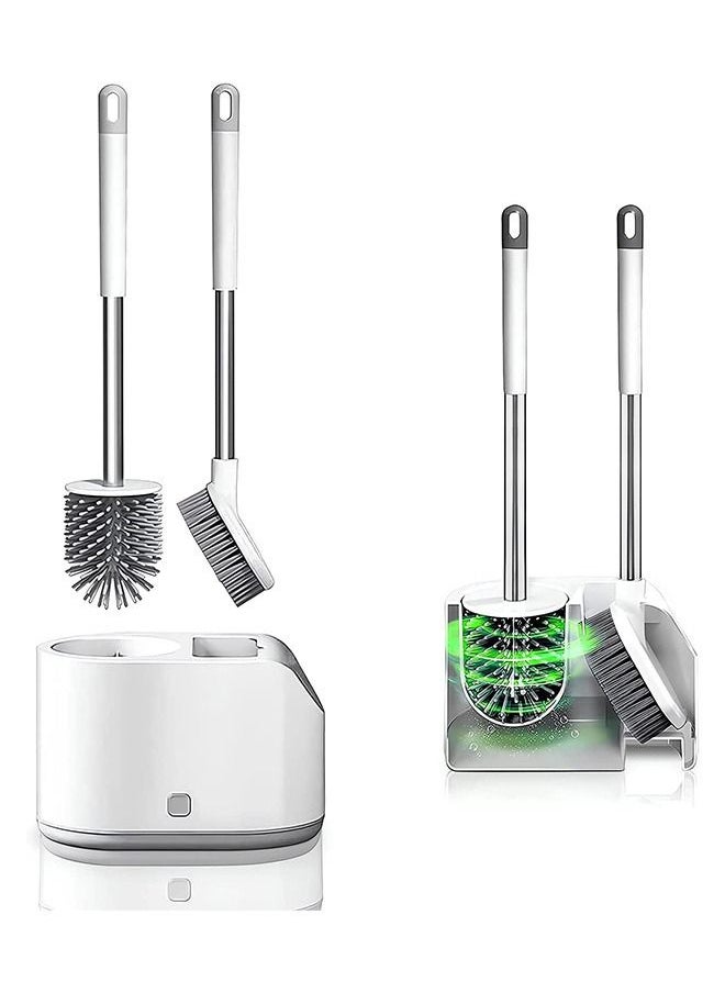 Arabest Toilet Brush and Bracket, Silicone Toilet Brush with Bracket, Toilet Cleaning Set for Cleaning Bathrooms, Rust Proof and Anti Slip Long Handle Toilet Brush with Bracket  - Image 1