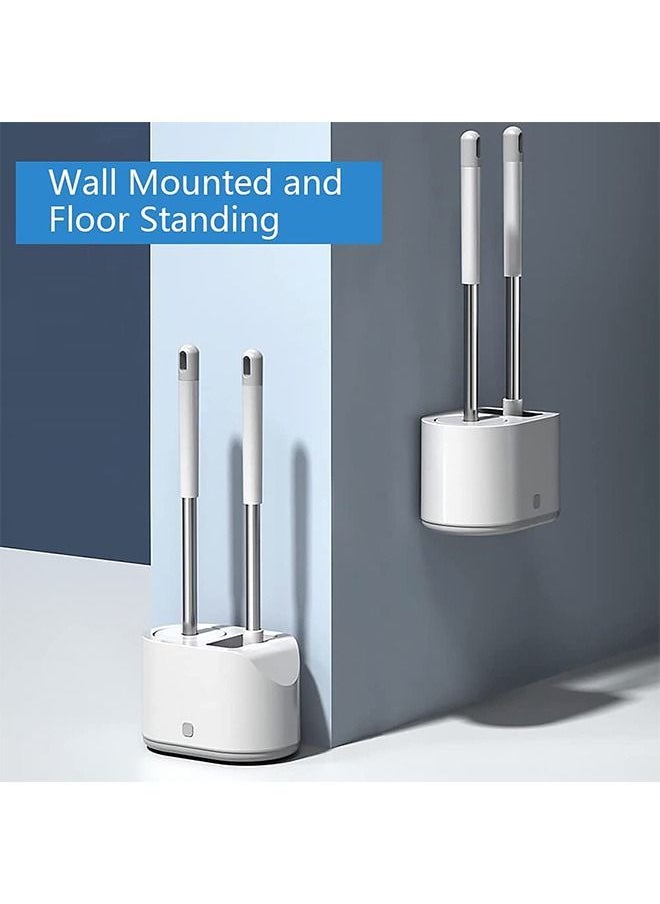 Arabest Toilet Brush and Bracket, Silicone Toilet Brush with Bracket, Toilet Cleaning Set for Cleaning Bathrooms, Rust Proof and Anti Slip Long Handle Toilet Brush with Bracket  - Image 4