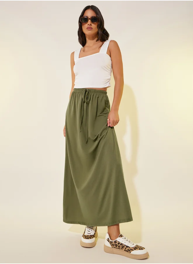 ستايلي Solid A-Line Midi Skirts with Drawstring
