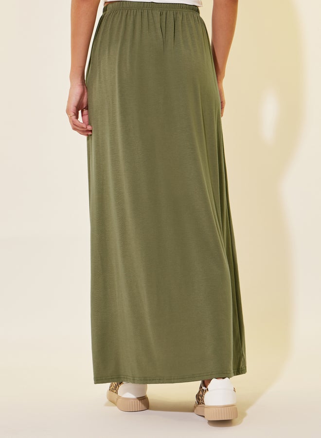 Take Two Solid A-Line Midi Skirts with Drawstring  - Image 4