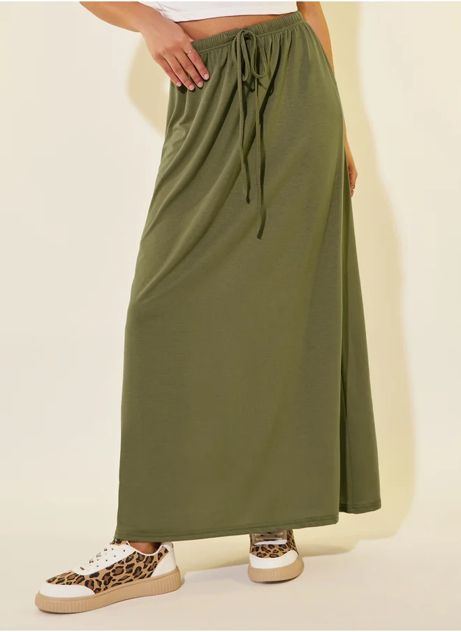 ستايلي Solid A-Line Midi Skirts with Drawstring