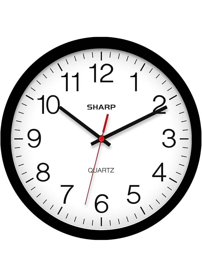 شارب ساعة حائط - سوداء صامتة غير دقات 12 بوصة عالية الجودة تعمل بالبطارية دائرية سهلة القراءة للمنزل والمطبخ والمكتب والفصول الدراسية والمدرسة حركة كنس  - Image 1