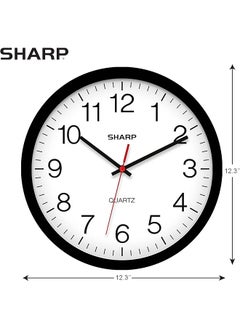 SHARP Wall Clock – Black Silent Non Ticking 12 Inch Quality Quartz Battery Operated Round Easy To Read Home Kitchen Office Classroom School Clocks Sweep Movement  - Image 3