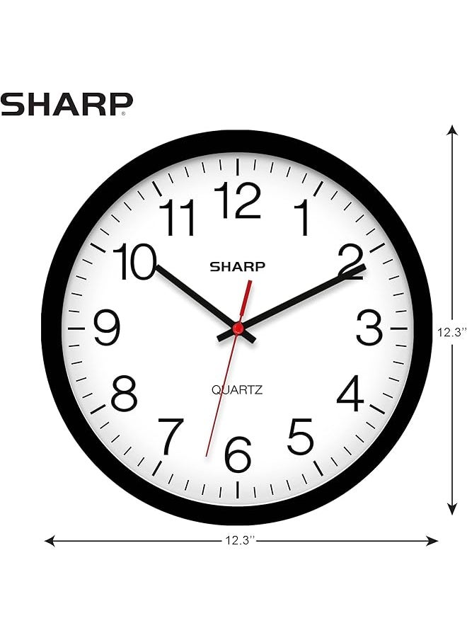 شارب ساعة حائط - سوداء صامتة غير دقات 12 بوصة عالية الجودة تعمل بالبطارية دائرية سهلة القراءة للمنزل والمطبخ والمكتب والفصول الدراسية والمدرسة حركة كنس  - Image 3