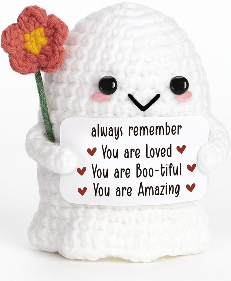 Frabaca You are Loved -Christmas Stocking Stuffers Positive Crochet Ghost Handmade Plush with Affirmation Card Saying, Inspirational Emotion Support Spooky Items for Birthday, Halloween Boo Basket - Image 1