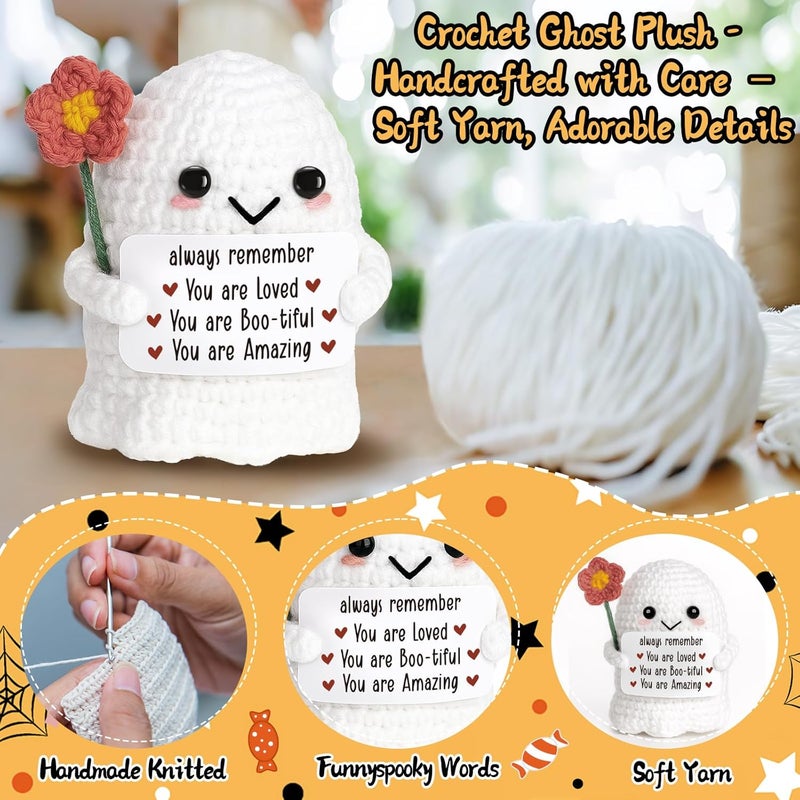 Frabaca You are Loved -Christmas Stocking Stuffers Positive Crochet Ghost Handmade Plush with Affirmation Card Saying, Inspirational Emotion Support Spooky Items for Birthday, Halloween Boo Basket - Image 3