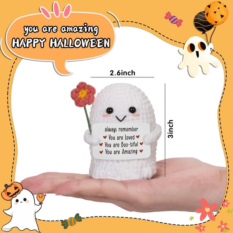 Frabaca You are Loved -Christmas Stocking Stuffers Positive Crochet Ghost Handmade Plush with Affirmation Card Saying, Inspirational Emotion Support Spooky Items for Birthday, Halloween Boo Basket - Image 2