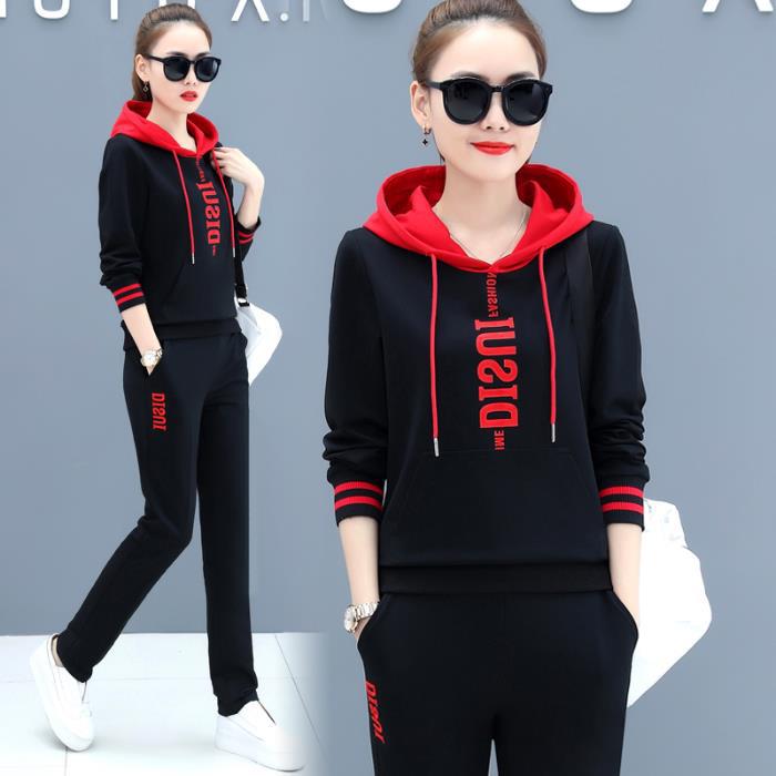 Fashion Suit Womens 2023 Spring and Autumn New Elegant Korean Style Loose Slimming Casual Sweater Sportswear Two-piece Set Red