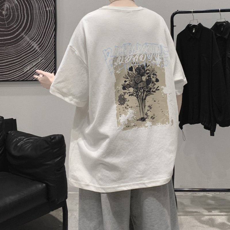 Internet Celebrity Short-Sleeved T-Shirt Men'S Ins Trendy All-Match Summer Half-Sleeved Trendy Brand Super Popular Student T-Shirt High Street Style - Image 1