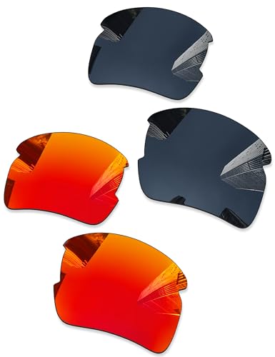 Combine8 2 Pairs Ploarized Replacement Lenses for Oakley Flak 2.0 XL OO9188 Sunglasses - Black + Fire Red - Image 1