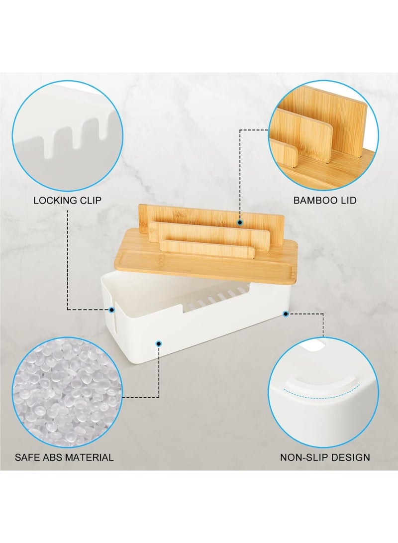 SYOSI Cable Management Box, Desktop Cord Organizer with Dual Purpose Lid for Phones Tablets Smartwatches and Books Durable Cable Tidy Box for Office Home Workspace - Image 4