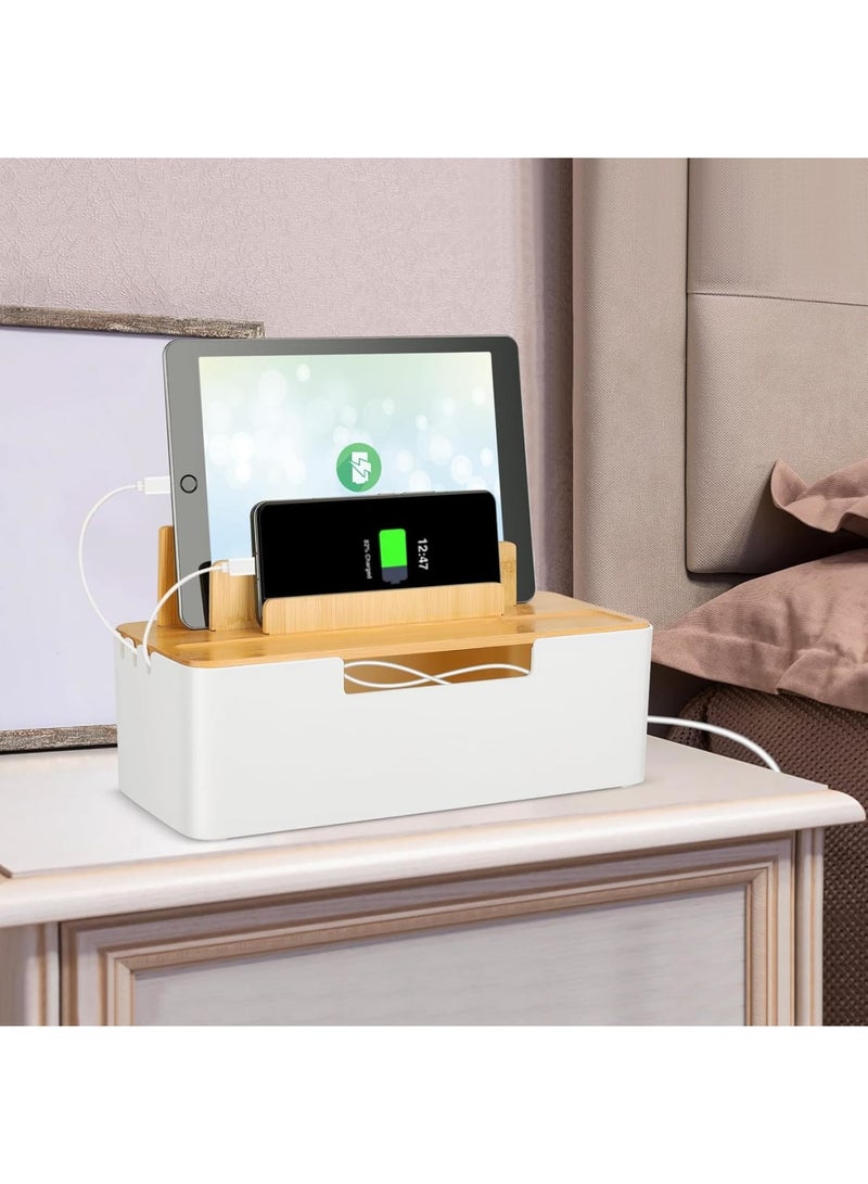SYOSI Cable Management Box, Desktop Cord Organizer with Dual Purpose Lid for Phones Tablets Smartwatches and Books Durable Cable Tidy Box for Office Home Workspace - Image 2