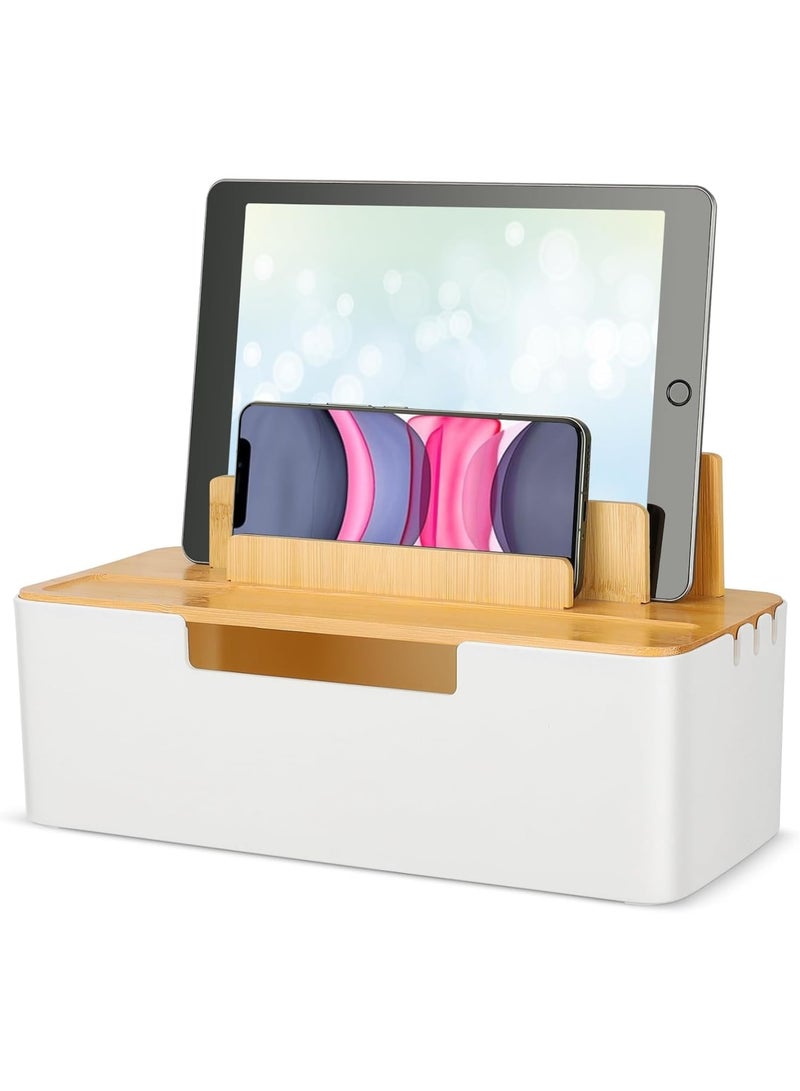 SYOSI Cable Management Box, Desktop Cord Organizer with Dual Purpose Lid for Phones Tablets Smartwatches and Books Durable Cable Tidy Box for Office Home Workspace - Image 1