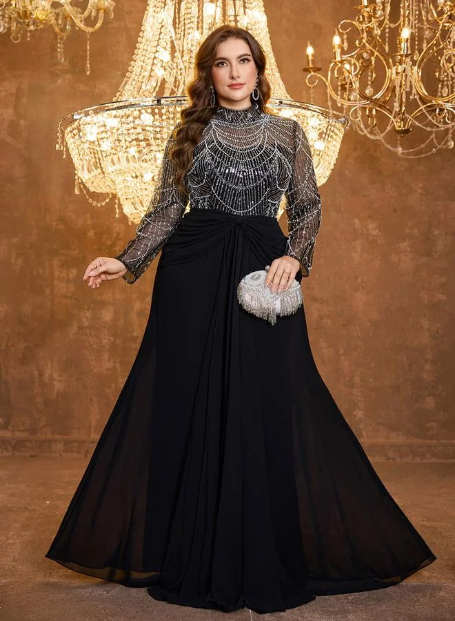 UNITHORSE Plus Size Black Embellished Maxi Dress