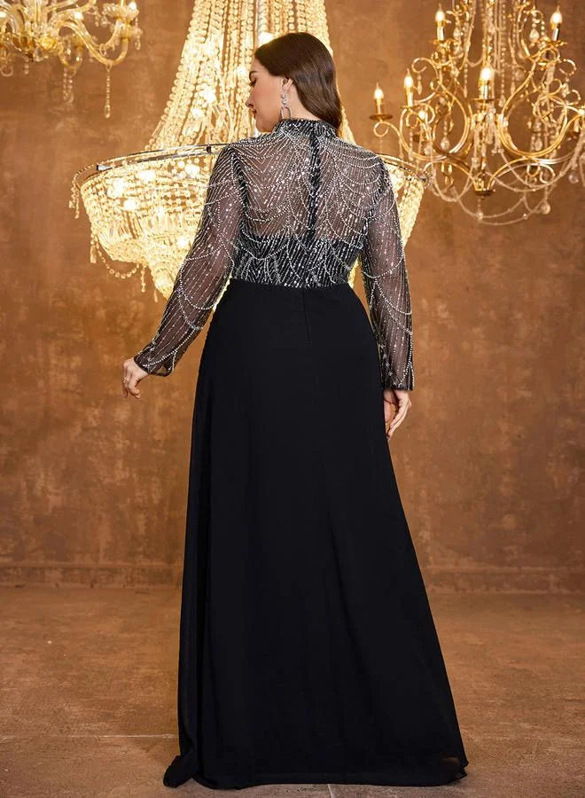 UNITHORSE Plus Size Black Embellished Maxi Dress