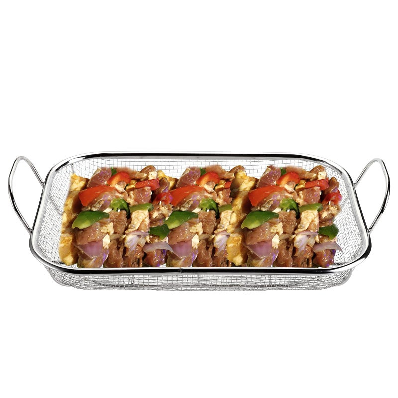 WUWEOT Grill Basket, Vegetable Barbecue Basket, 15" x 11" Stainless Steel Square Wire Mesh Grilling Basket Roasting Pan with Two Handles for Vegetables, Chicken, Meats and Fish - Image 4