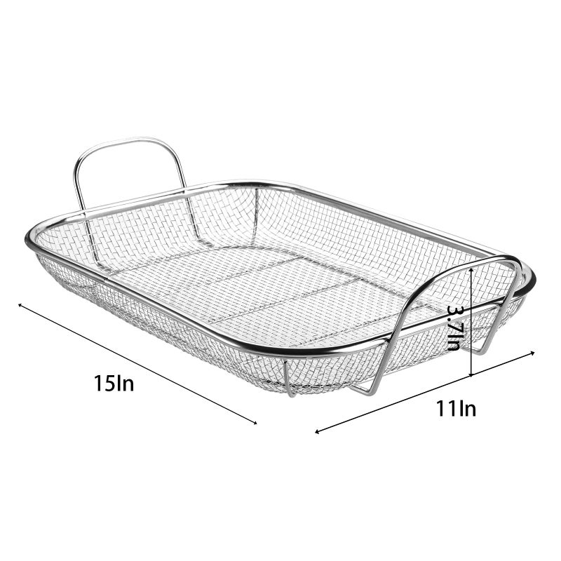 WUWEOT Grill Basket, Vegetable Barbecue Basket, 15" x 11" Stainless Steel Square Wire Mesh Grilling Basket Roasting Pan with Two Handles for Vegetables, Chicken, Meats and Fish - Image 2