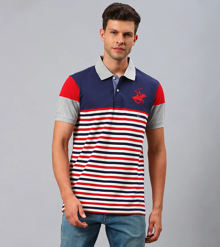 BEVERLY HILLS POLO CLUB Beverly Hills Polo Club Men's Striped Collared Short Sleeve Polo Shirt