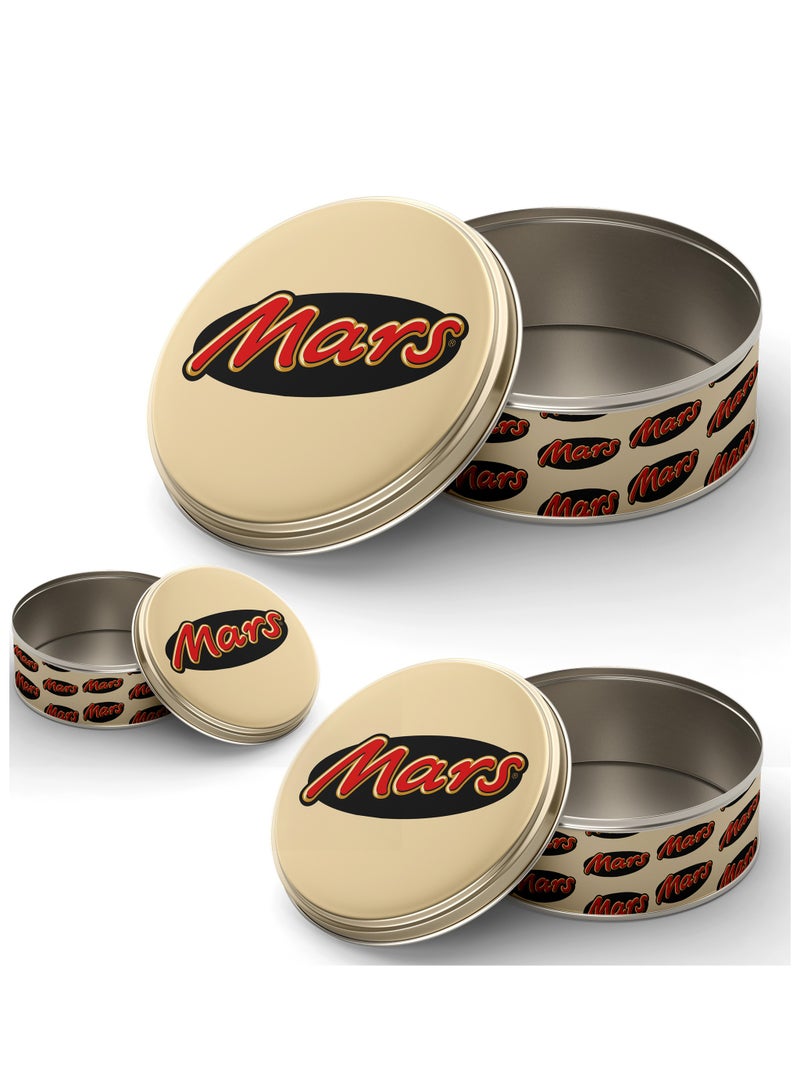 بلان A مجموعة من الصناديق المعدنية لتخزين الكيك والشوكولاتة والبسكويت والطعام. صناديق دائرية بأحجام مختلفة يسهل حملها وتخزينها وقابلة للتكديس، صناديق تخزين البسكويت والمواد الغذائية (Mars) - Image 1