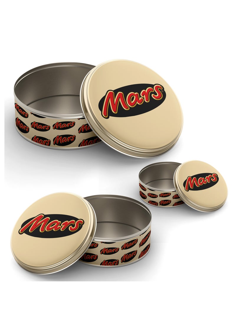 بلان A مجموعة من الصناديق المعدنية لتخزين الكيك والشوكولاتة والبسكويت والطعام. صناديق دائرية بأحجام مختلفة يسهل حملها وتخزينها وقابلة للتكديس، صناديق تخزين البسكويت والمواد الغذائية (Mars) - Image 2