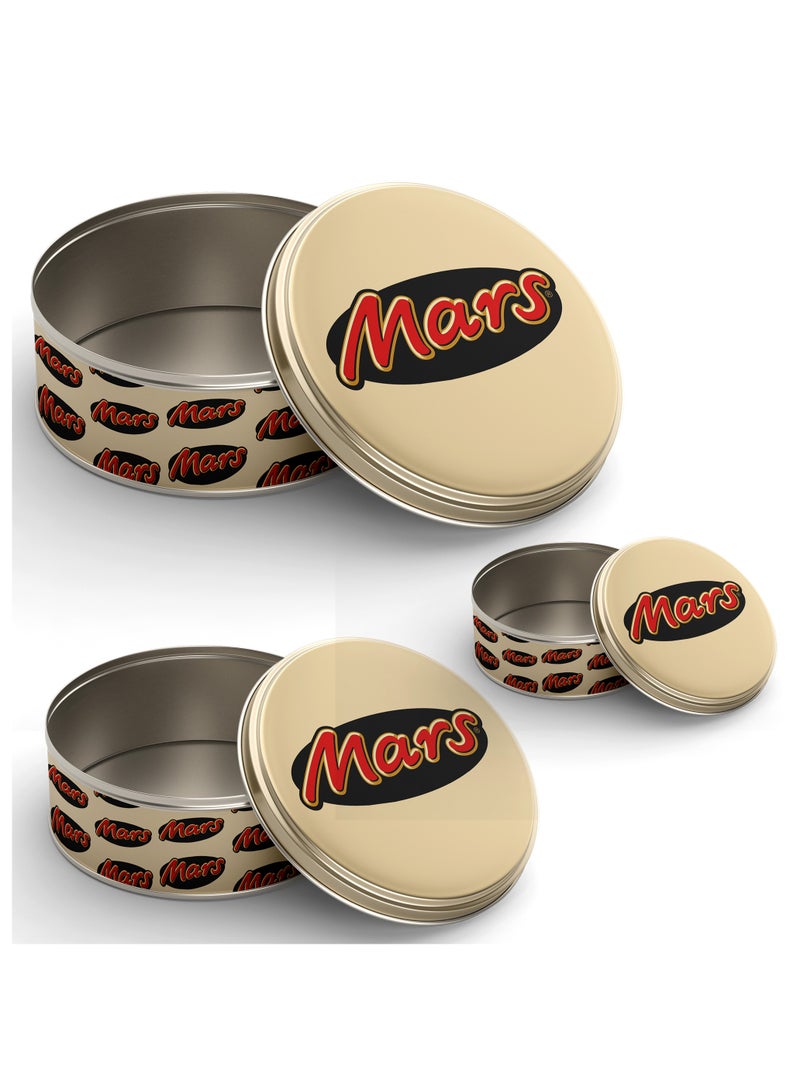 بلان A مجموعة من الصناديق المعدنية لتخزين الكيك والشوكولاتة والبسكويت والطعام. صناديق دائرية بأحجام مختلفة يسهل حملها وتخزينها وقابلة للتكديس، صناديق تخزين البسكويت والمواد الغذائية (Mars) - Image 3