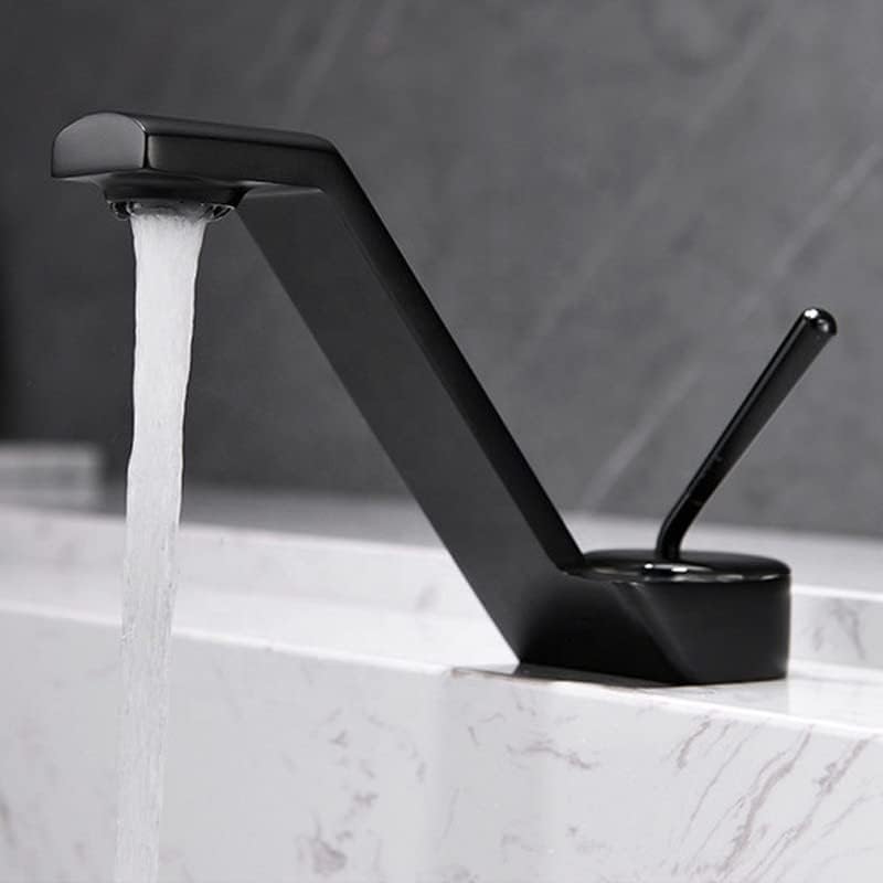 BASSINO Stylish Bathroom Faucet - Waterfall Design, Brass Lever Handle, Black Finish, Copper Material, Single Hole Installation, Deck Mount, 1 Hole, 1 Handle, 1 Piece, Bathroom Use, Transitional Style - Image 1