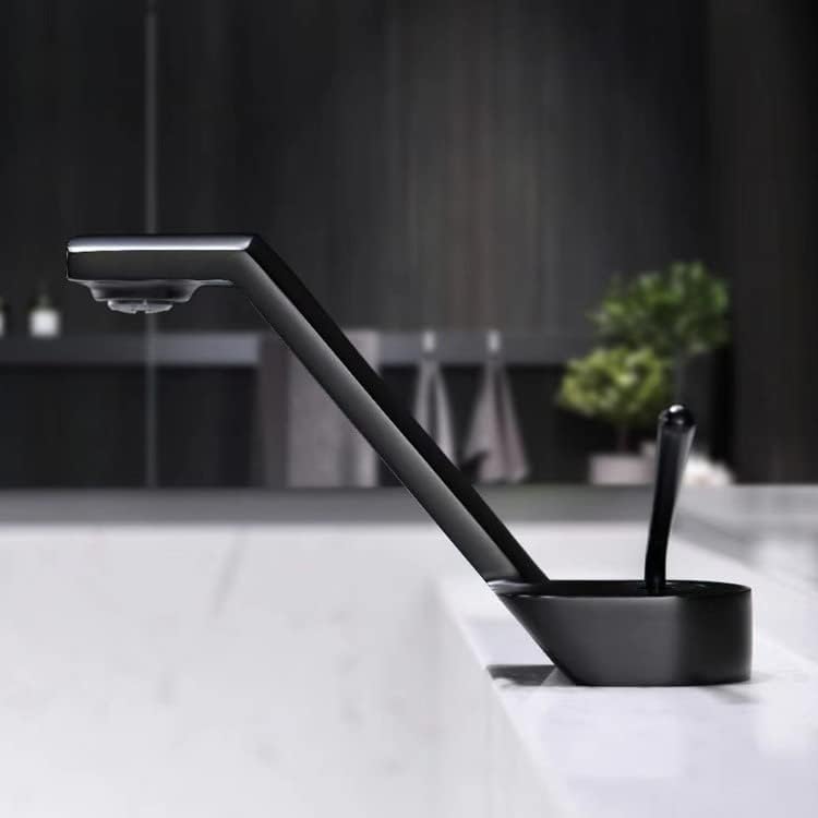 BASSINO Stylish Bathroom Faucet - Waterfall Design, Brass Lever Handle, Black Finish, Copper Material, Single Hole Installation, Deck Mount, 1 Hole, 1 Handle, 1 Piece, Bathroom Use, Transitional Style - Image 2