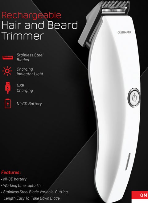 Rechargeable Hair and Beard Trimmer- OMTR4112, High-Capacity Ni-Cd Battery and 1 Hour Working Time, Stainless Steel Blade, Perfect for Home and Saloon Styling