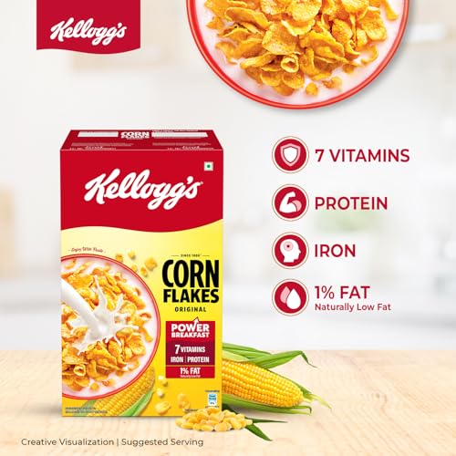 Kellogg's Corn Flakes Original 475g | Power of 5: Energy, Protein, Iron, Calcium, Vitamins B1, B2, B3 & C | Corn Flakes, Breakfast Cereal | Naturally Cholestrol Free - Image 5