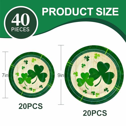 Aixuler St Patrick's Day 40Pcs Disposable Paper Plates,Including 20pcs 9" and 20pcs 7" Plates,Strong and Sturdy Disposable Plates for St Patrick's Day Party, Dinner, Holiday, Picnic,Dinner Table, Wedding - Image 2