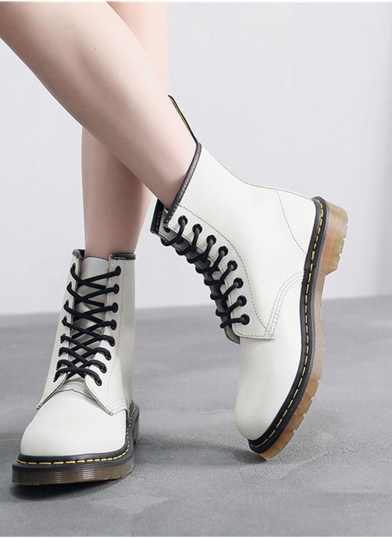 Loquat - Hard Leather Men's And Women's Genuine Leather Short Boots White - Image 1