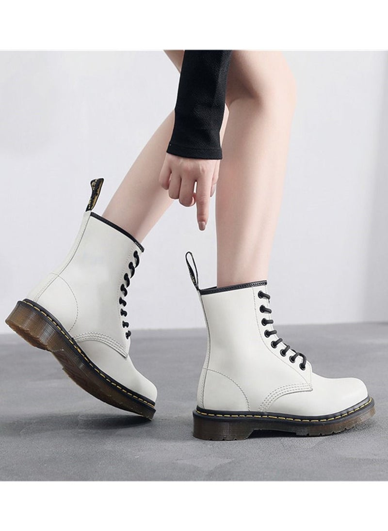 Loquat - Hard Leather Men's And Women's Genuine Leather Short Boots White - Image 1