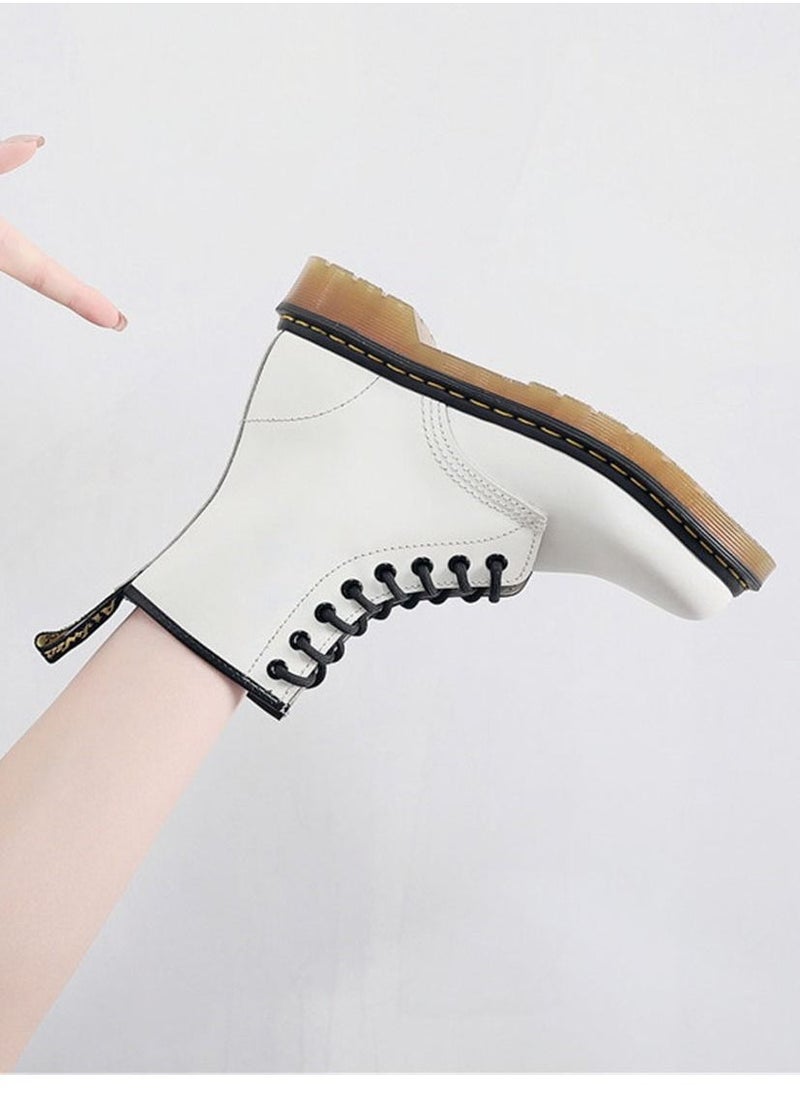 Loquat - Hard Leather Men's And Women's Genuine Leather Short Boots White - Image 1