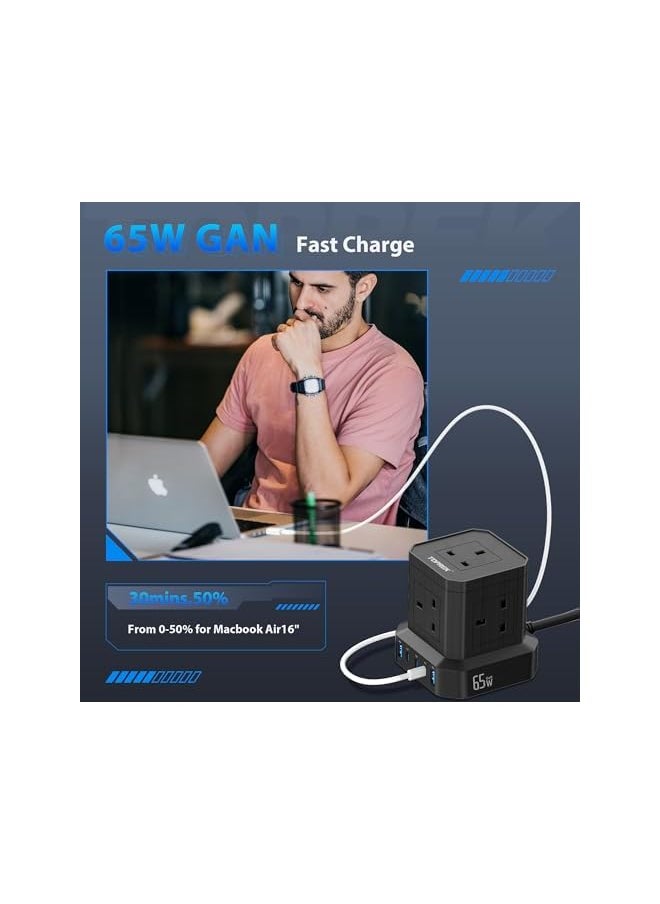 PROMASS promass 65W PD3.0 Fast Charge Extension Lead with Usb Slots, Simultaneous Fast-charging of 10 devices, Usb Extension Cable Multi Plug Extension Socket  - Image 4