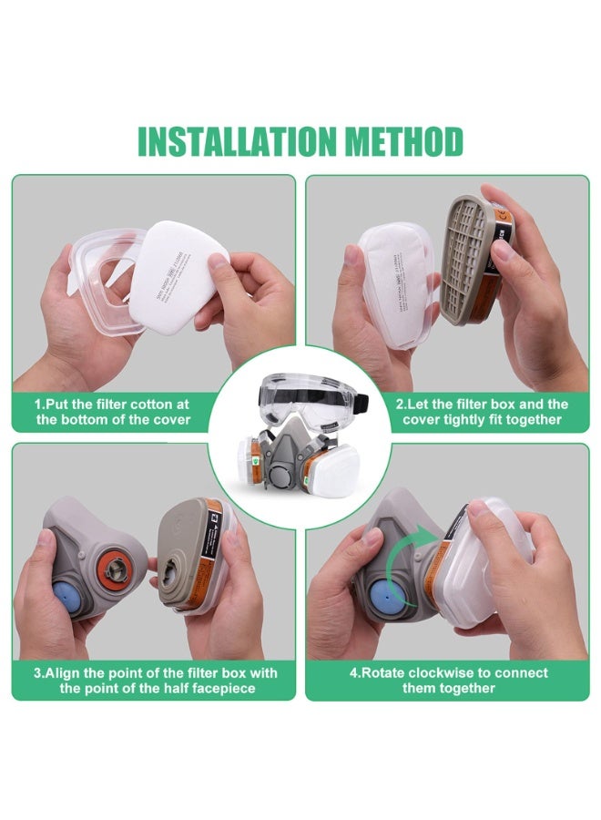 WALALLA Half Facepiece Cover Set For Gas Respirator Painting Welding Woodworking and Other Work Protection, Against Dust Organic Vapors Pollen and Chemicals - Image 5