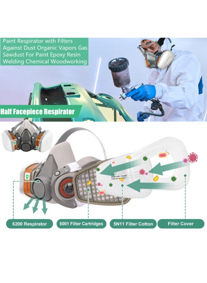 WALALLA Half Facepiece Cover Set For Gas Respirator Painting Welding Woodworking and Other Work Protection, Against Dust Organic Vapors Pollen and Chemicals - Image 3