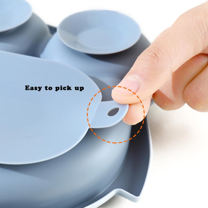 PandaEar Toddler Suction Plates, Stay Put Divided Baby Plates, Owl Shape BPA-Free 100% Food-Grade Silicone Unbreakable Baby Plate, Baby Feeding Supplies (Blue) - Image 4
