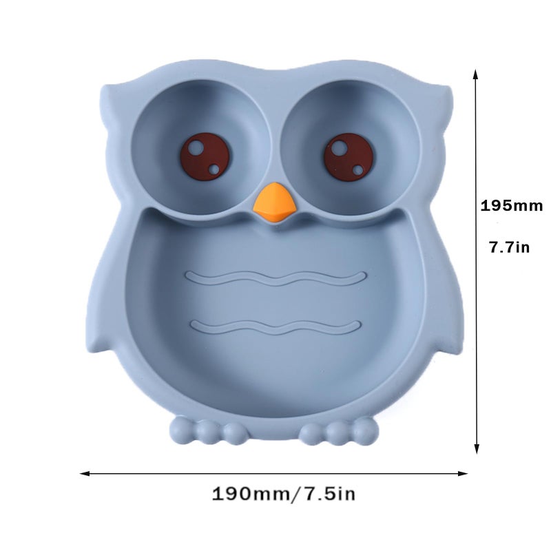 PandaEar Toddler Suction Plates, Stay Put Divided Baby Plates, Owl Shape BPA-Free 100% Food-Grade Silicone Unbreakable Baby Plate, Baby Feeding Supplies (Blue) - Image 3