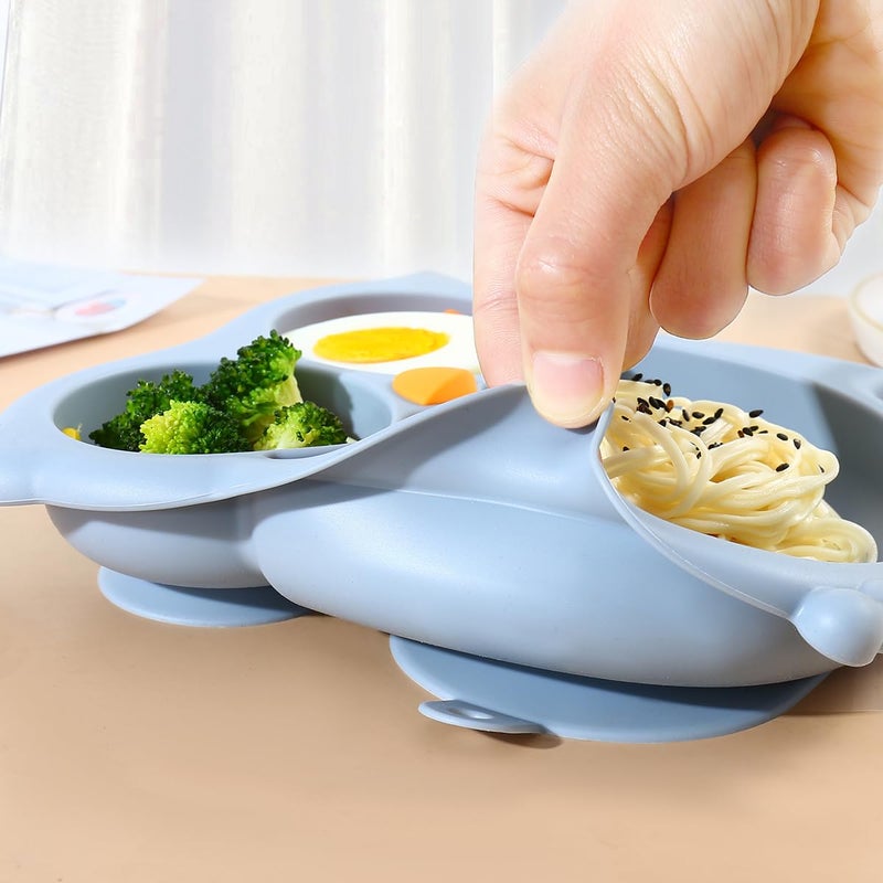 PandaEar Toddler Suction Plates, Stay Put Divided Baby Plates, Owl Shape BPA-Free 100% Food-Grade Silicone Unbreakable Baby Plate, Baby Feeding Supplies (Blue) - Image 5