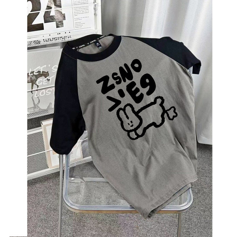 American Raglan T-Shirt For Men And Women Short-Sleeved Contrasting Color Splicing T-Shirt Fashionable Versatile Top - Image 1