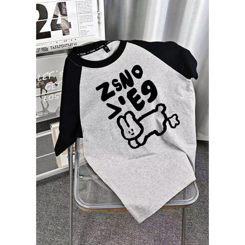 American Raglan T-Shirt For Men And Women Short-Sleeved Contrasting Color Splicing T-Shirt Fashionable Versatile Top - Image 2