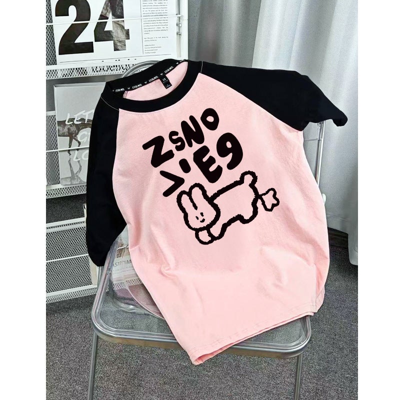 American Raglan T-Shirt For Men And Women Short-Sleeved Contrasting Color Splicing T-Shirt Fashionable Versatile Top - Image 4