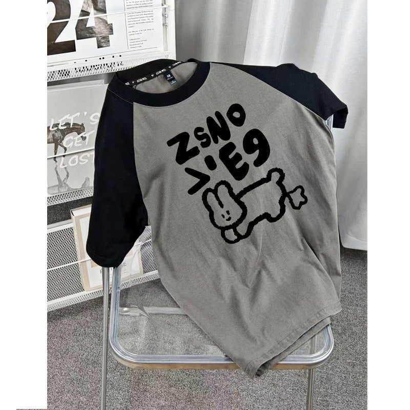 American Raglan T-Shirt For Men And Women Short-Sleeved Contrasting Color Splicing T-Shirt Fashionable Versatile Top - Image 3