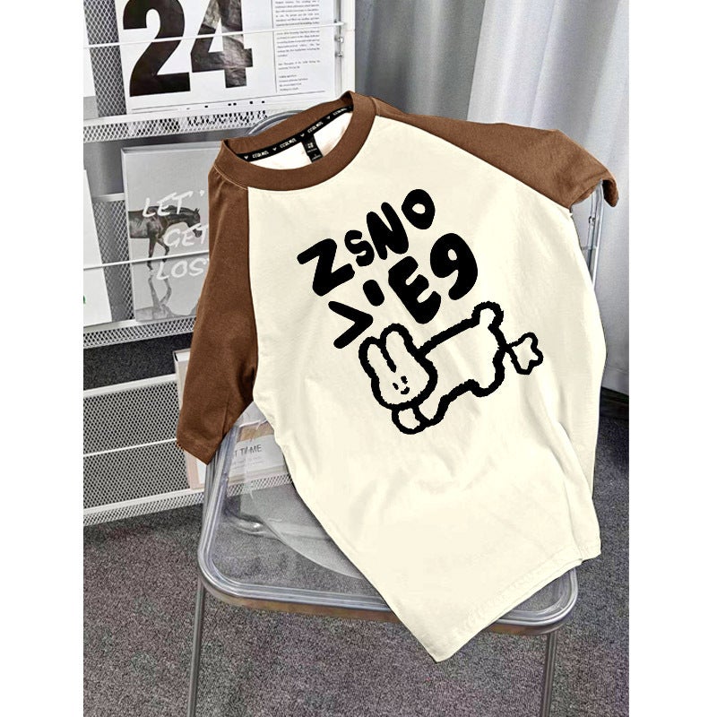 American Raglan T-Shirt For Men And Women Short-Sleeved Contrasting Color Splicing T-Shirt Fashionable Versatile Top - Image 5