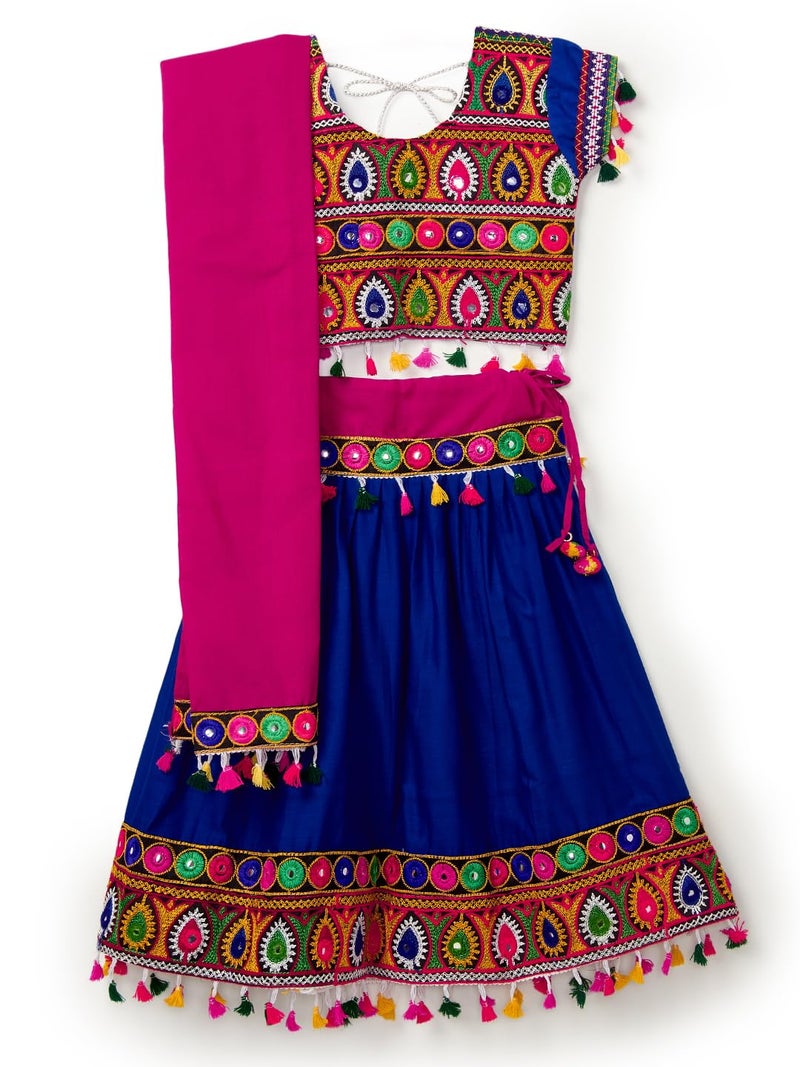 Banjara India Kutchi Emboidered Girls Chaniya Choli with Dupatta (CC DROP) - BLUE (12 (6-12 Months)) - Image 1
