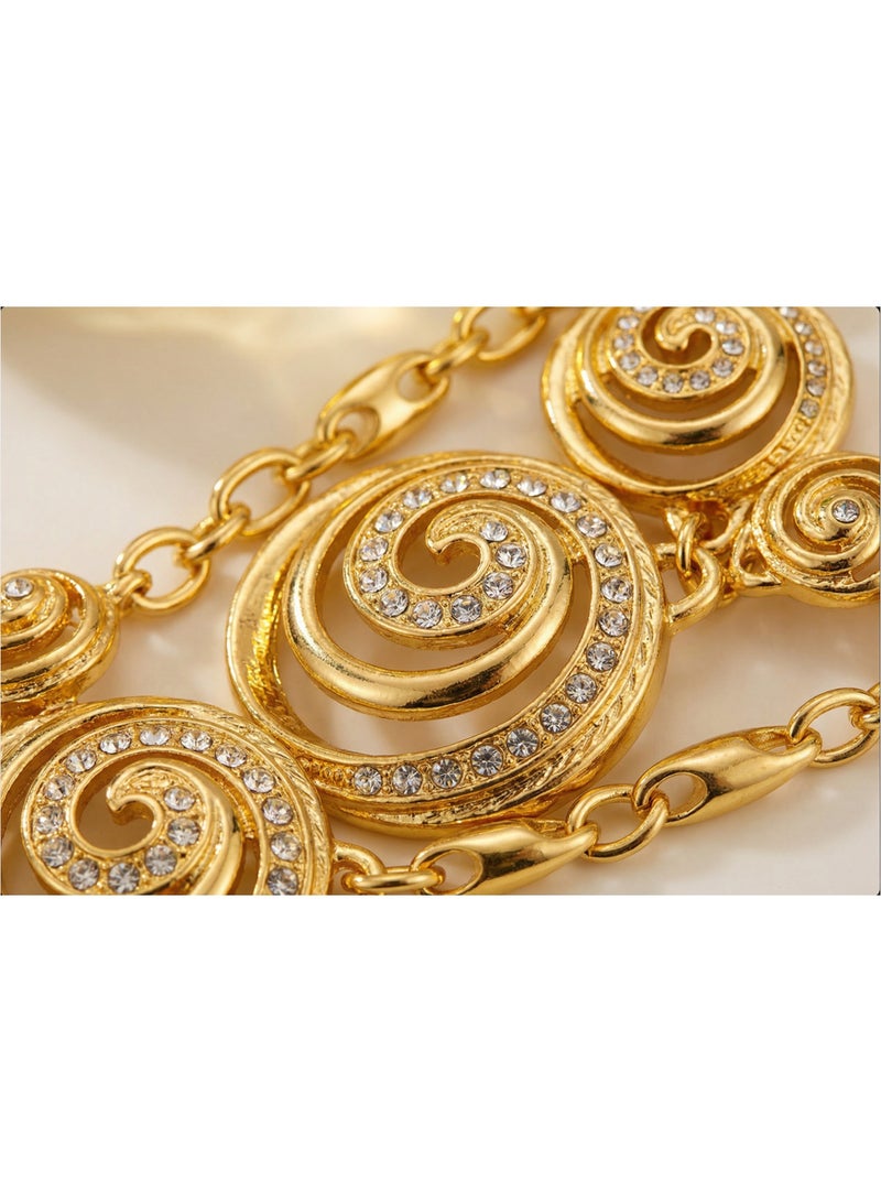 DubaiGallery Radiant Gold Spiral Jewelry Set Featuring an Elegant Necklace, Matching Bracelet, Dazzling Earrings, and Statement Ring Designed with Intricate Swirl Motifs and Sparkling Stones for Timeless Beauty and Sophisticated Style. - Image 4