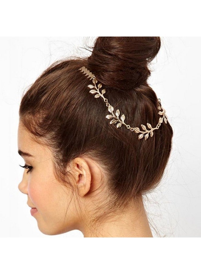 2Pcs Fashion Ladies Athena Olive Branch Tassel Leaf Chain Clips Barrettes Bobby Pin Hair Clips Bride Headwear Edge Clip Clamps Cuff Boho Headbands (Tassel Leaf)